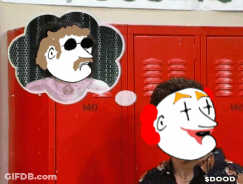 People Standing Before Red Curtain With Balloons GIF