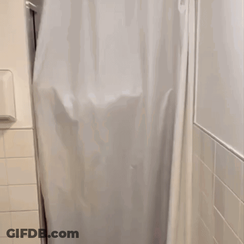 People Standing Behind Shower Curtain GIF