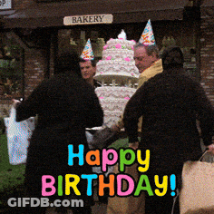 People Standing In Front Of Bakery And Birthday Cake GIF