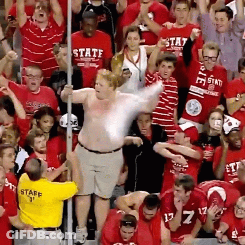People Standing In Stadium With Arms In Air GIF