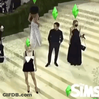 People Standing On Stairs With Sims Logo GIF