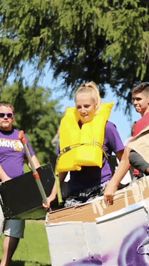 People Struggle To Row The Boat They Made GIF