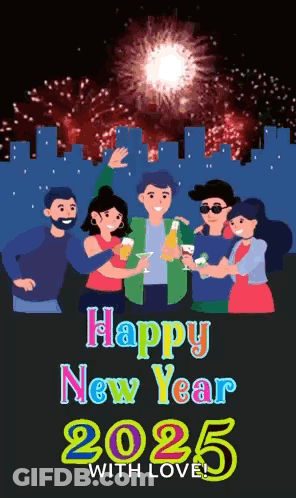People Watching Fireworks Happy New Year 2025 With Love GIF