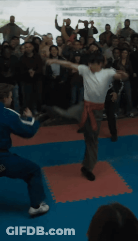 People Watching Man Kick Another In Air GIF