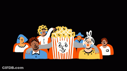People Watching Movie With Ovo Popcorn GIF