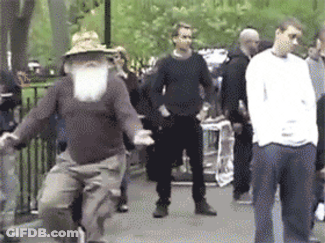 People Watching Old Grandpa Dance GIF