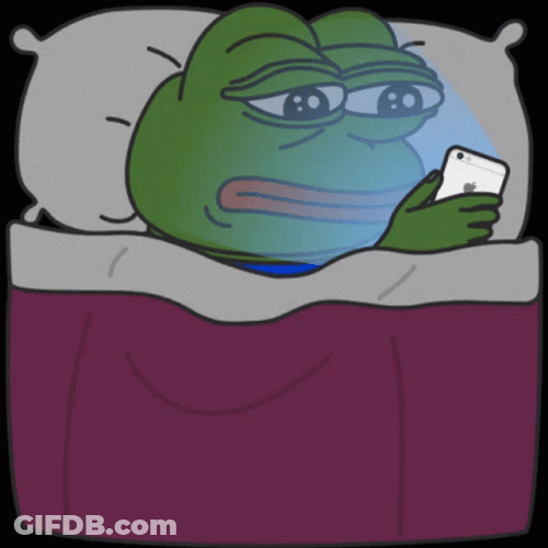 Pepe Frog Using Phone In Bed GIF