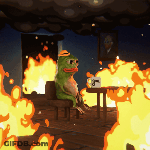 Pepe Meme Burning Unbothered GIF