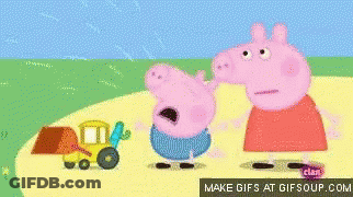 Peppa Pig And Mrs. Pig Next To Yellow Truck GIF