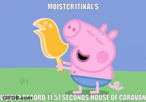 Peppa Pig Is Holding An Ice Cream Cone With A Bird On It And Says World Record 11.57 Seconds House Of Caravan GIF
