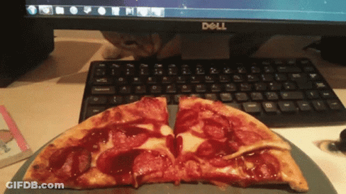 Pepperoni Pizza Slice In Front Of Dell Monitor GIF