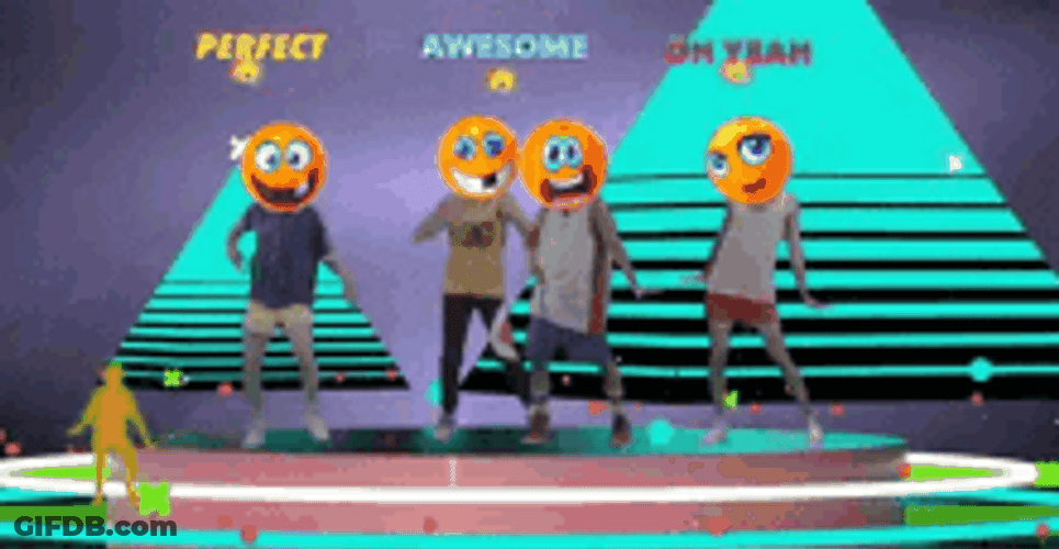 Performers With Emoji Heads Dancing GIF