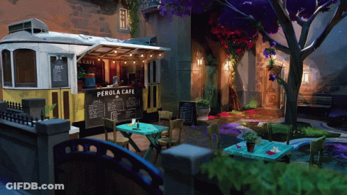Perola Cafe With Tables And Chairs Outside GIF