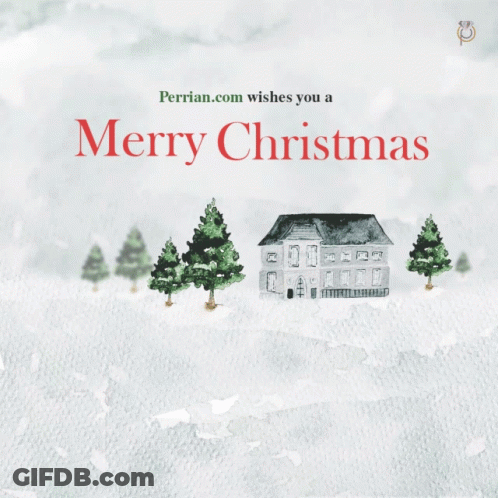 Perrian.com Merry Christmas House And Trees GIF