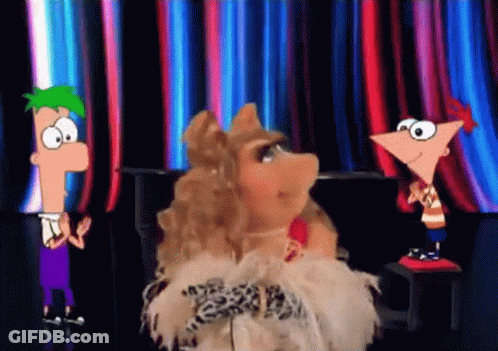 Perry The Platypus And Miss Piggy Are Standing Next To Each Other GIF