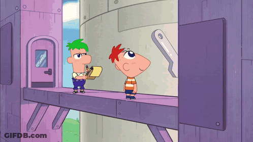 Perry The Platypus And Phineas And Ferb Standing On Balcony GIF