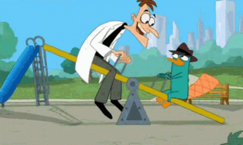 Perry The Platypus Dr. Doofenshmirtz Sitting On Seesaw GIF