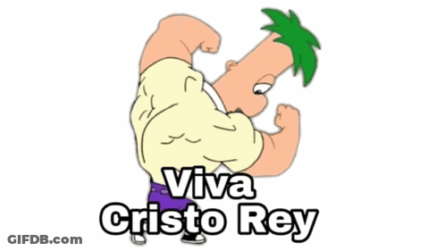 Perry The Platypus Is Flexing His Muscles With The Words Viva Cristo Rey Above Him GIF