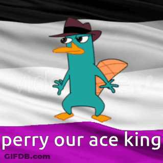 Perry The Platypus Standing On Purple And White Flag GIF