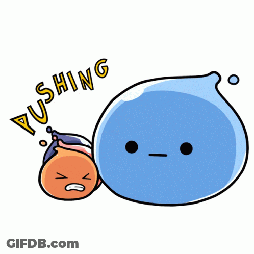 Person Being Pushed By Large Blue Object GIF