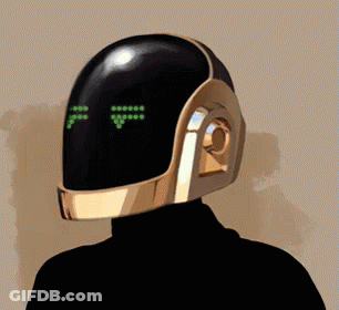 Person Black Gold Helmet Green Dot Eyes GIF