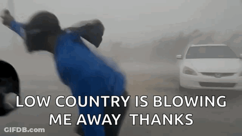 Person Blowing In Wind In Front Of Car GIF