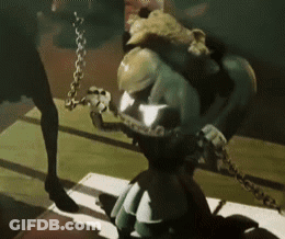 Person Chained To Statue By Neck GIF