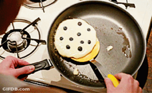 Person Cooking Pancakes With Blueberries GIF