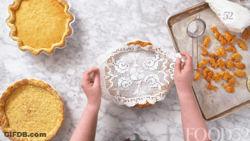 Person Covering Pie With Lace Napkin Number 52 GIF