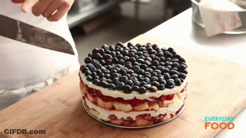 Person Cutting Cake With Food Text GIF