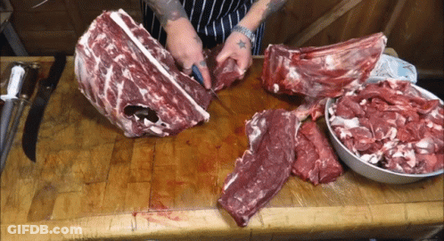 Person Cutting Large Meat Piece GIF