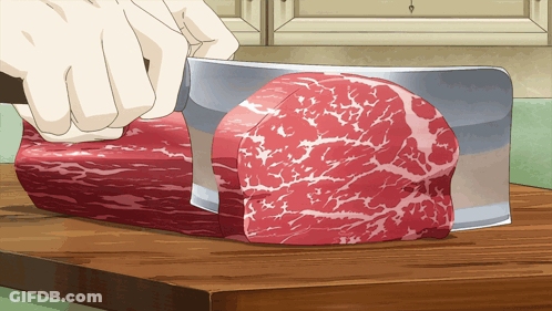 Person Cutting Meat With Knife GIF