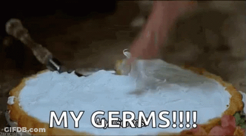 Person Cutting Pie With Knife Saying My Germs GIF