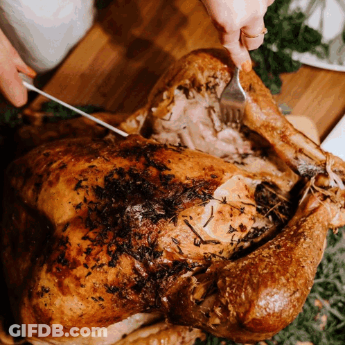 Person Cutting Roasted Turkey GIF