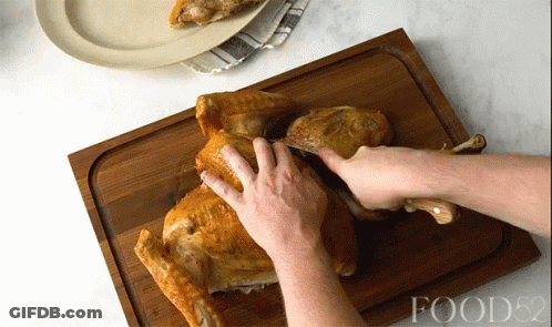 Person Cutting Turkey On Food52 Board GIF