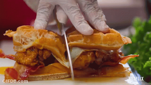 Person Cutting Waffle Sandwich With Netflix GIF