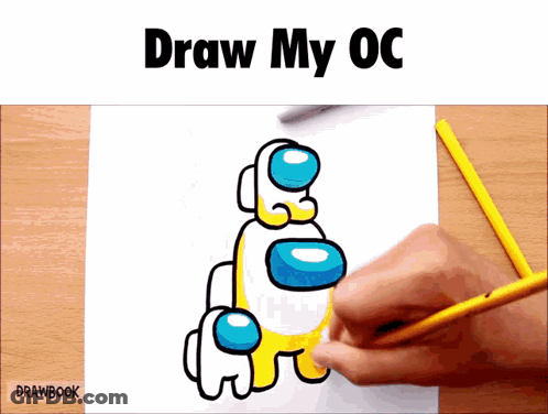 Person Drawing Among Us Characters With Yellow Pencil GIF