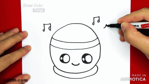 Person Drawing Cartoon Character With Music Notes On Head GIF