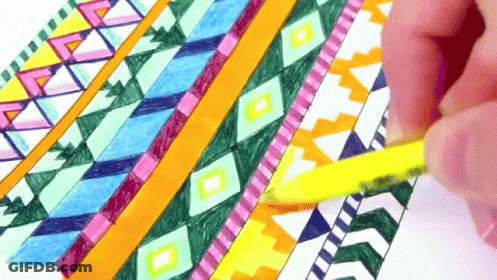 Person Drawing Colorful Geometric Pattern With Yellow Pencil GIF
