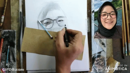 Person Drawing Girl With Glasses GIF
