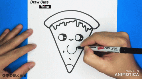 Person Drawing Pizza Slice With Zebra Fine Marker GIF