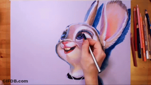 Person Drawing Rabbit With Brush GIF