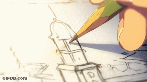 Person Drawing Tower With Letter C GIF