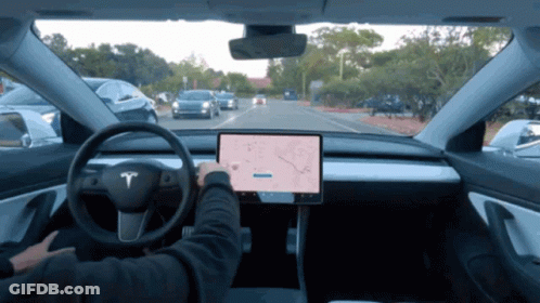 Person Driving Tesla With Large Screen GIF