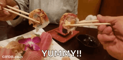 Person Eating Sushi With Chopsticks Yummy GIF