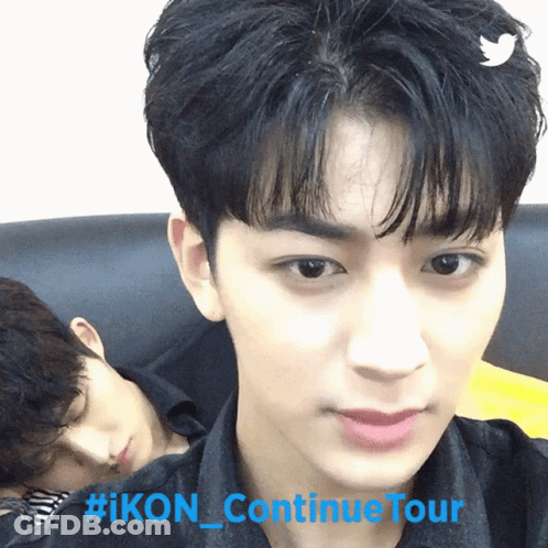 Person Face With #Ikon_continue Tour In Blue GIF