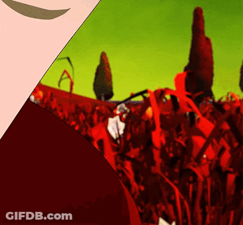 Person Face With Red Flowers And Trees GIF