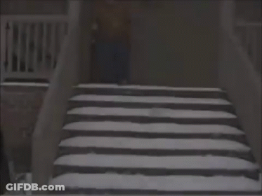 Person Falling Down Snowy Stairs GIF