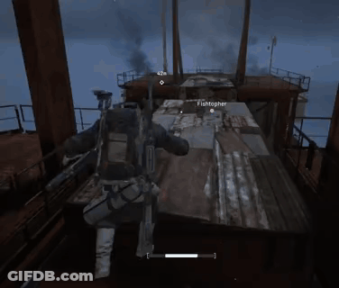 Person Flying Holding Gun In Video Game GIF