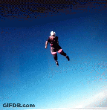 Person Flying In Blue Sky With Helmet GIF